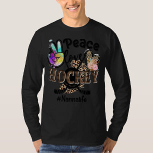Peace Love Hockey Nanna Life Mum Grandma Leopard T-Shirt