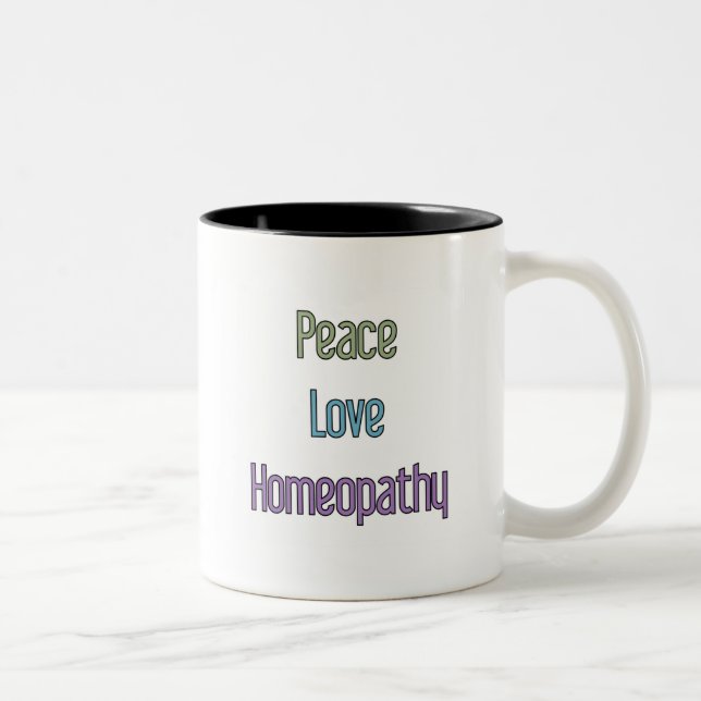 Peace, Love, Homaeopathy Two-Tone Coffee Mug (Right)