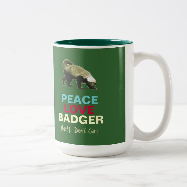 Peace Love (Honey) Badger Coffee Mug (Green) (Right)