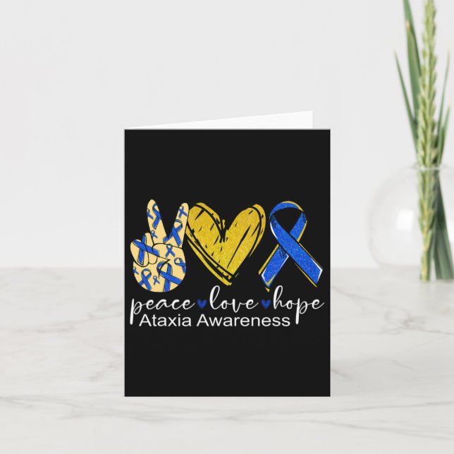 Peace Love Hope Ataxia Awareness Blue Ribbon  Card (Front)