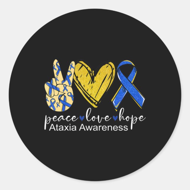 Peace Love Hope Ataxia Awareness Shirt Blue Ribbon Classic Round Sticker (Front)