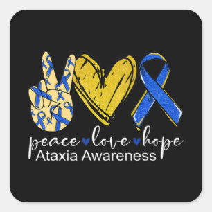 Peace Love Hope Ataxia Awareness Shirt Blue Ribbon Square Sticker