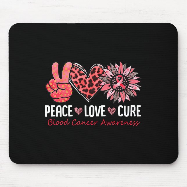 Peace Love Hope Blood Cancer Awareness  Red Ribbon Mouse Pad (Front)