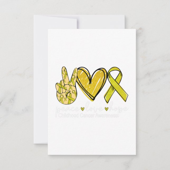 Peace Love Hope Childhood Cancer Awareness Yellow Thank You Card (Front)