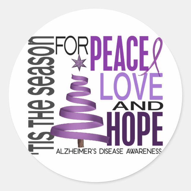 Peace Love Hope Christmas Alzheimer's Disease Classic Round Sticker (Front)
