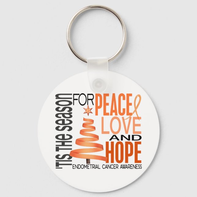Peace Love Hope Christmas Endometrial Cancer Key Ring (Front)