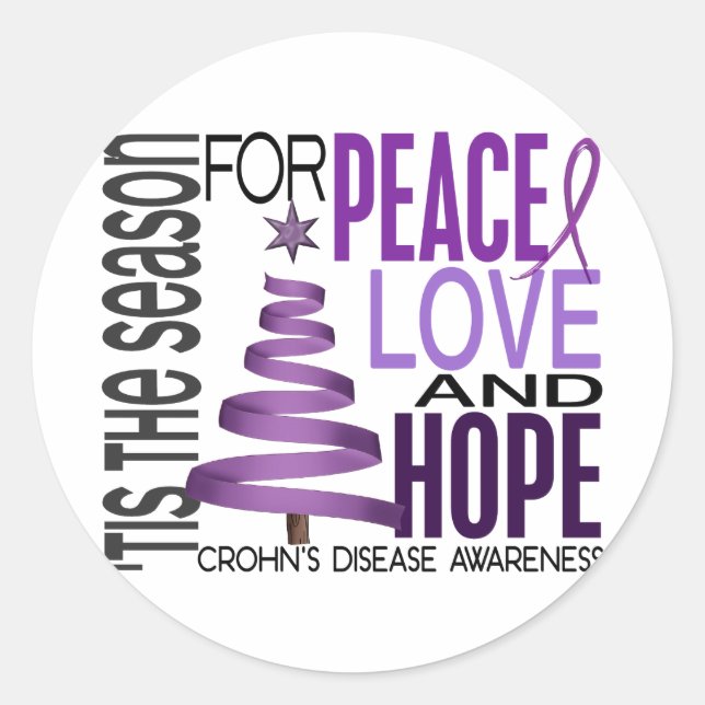 Peace Love Hope Christmas Holiday Crohn's Disease Classic Round Sticker (Front)