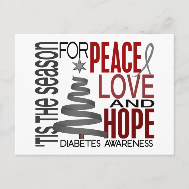 Peace Love Hope Christmas Holiday Diabetes Postcard (Front)