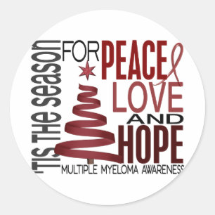 Peace Love Hope Christmas Holiday Multiple Myeloma Classic Round Sticker