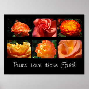 Peace Love Hope Faith art print Roses Flowers