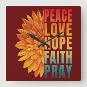 peace love hope faith pray square wall clock