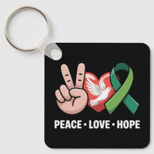Peace Love Hope - Green Ribbon Awareness & Suppor Key Ring