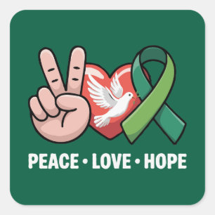 Peace Love Hope - Green Ribbon Awareness & Suppor Square Sticker