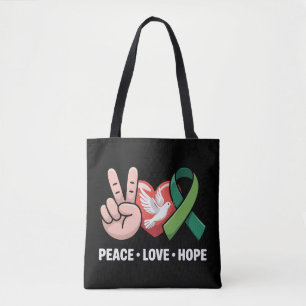 Peace Love Hope - Green Ribbon Awareness & Suppor Tote Bag
