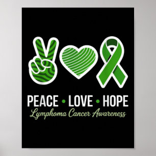 Peace Love Hope Green Ribbon Lymphoma Cancer Aware Poster