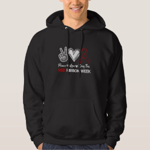 Peace Love Hope Inspirational Red Ribbon Week Awar Hoodie