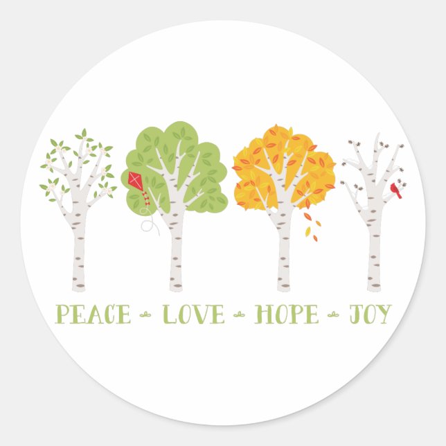 Peace Love Hope Joy Classic Round Sticker (Front)