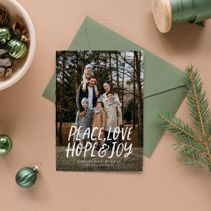 Peace love hope joy green Christmas photo Holiday Card