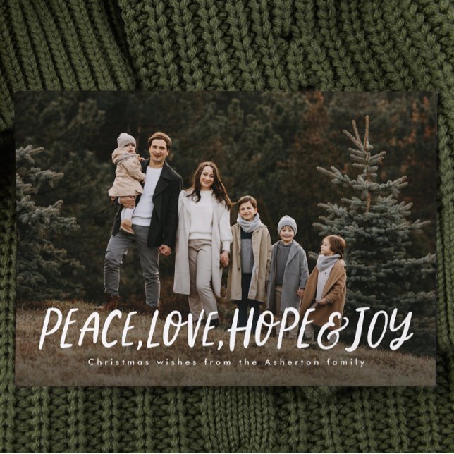 Peace love hope joy simple Christmas photo Holiday Card (Creator Uploaded)