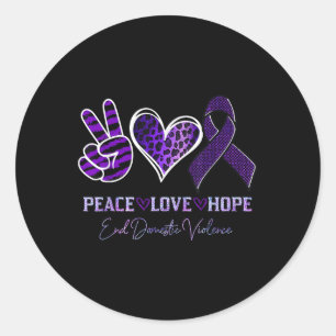 Peace Love Hope Leopard End Domestic Violence Awar Classic Round Sticker