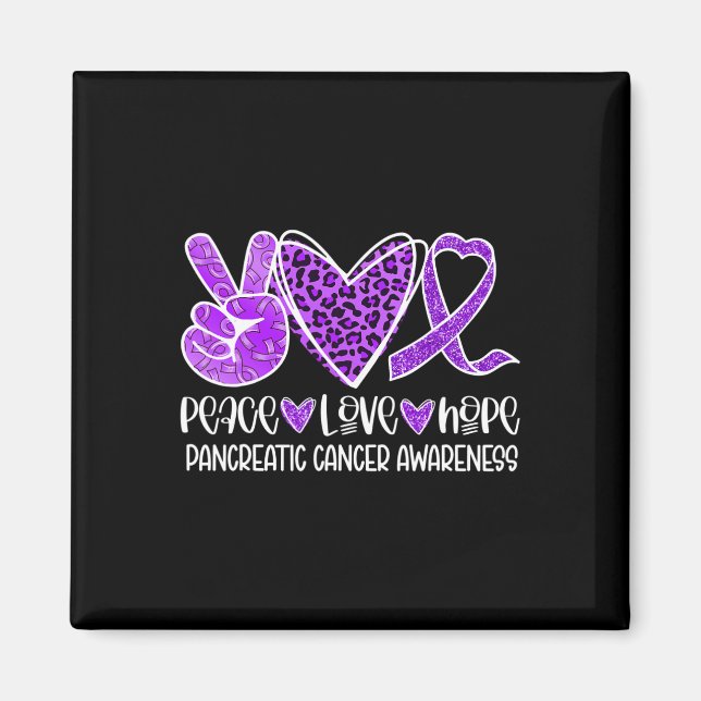 Peace Love Hope Leopard Purple Pancreatic Cancer A Magnet (Front)