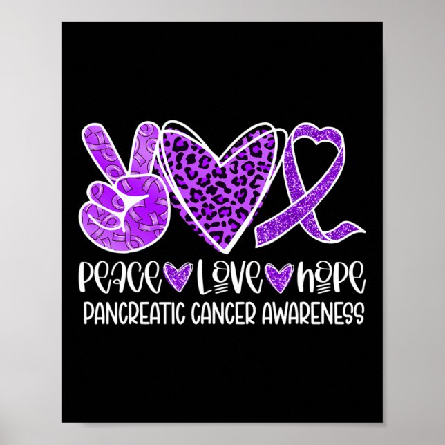 Peace Love Hope Leopard Purple Pancreatic Cancer A Poster (Front)