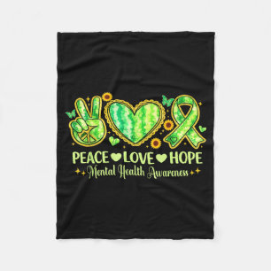 Peace Love Hope Mental Health Awareness Butterfly Fleece Blanket