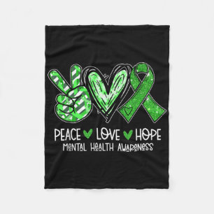 Peace Love Hope Mental Health Awareness Green Ribb Fleece Blanket