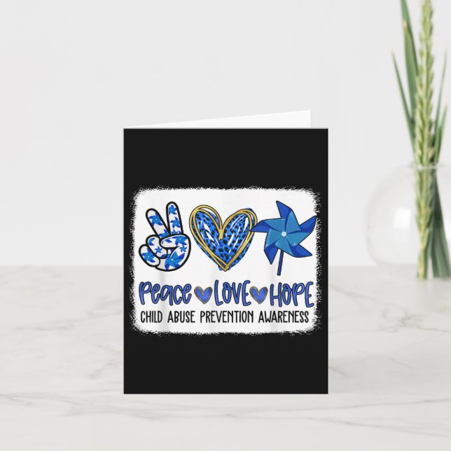 Peace Love Hope Pinwheel Blue Child Abuse Preventi Card (Front)