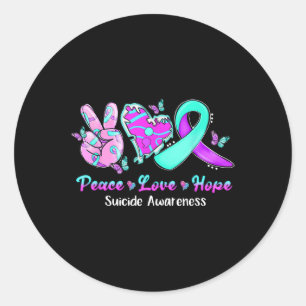 Peace Love Hope Purple & Teal Ribbon Suicide A Classic Round Sticker