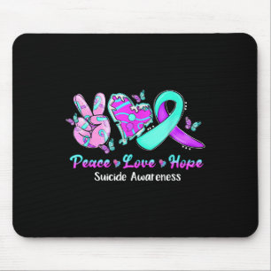 Peace Love Hope Purple &amp; Teal Ribbon Suicide A Mouse Pad