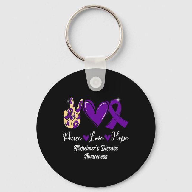 Peace Love Hope Purple Ribbon Alzheimer Disease Aw Key Ring (Front)