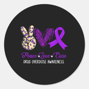 Peace Love Hope Purple Ribbon Drug Overdose Awaren Classic Round Sticker
