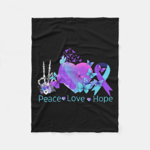 Peace Love Hope Suicide Awareness Hand Skeleton Bu Fleece Blanket