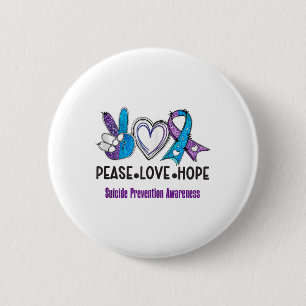 Peace Love Hope Suicide Prevention Awareness Heart 6 Cm Round Badge
