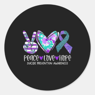 Peace Love Hope Suicide Prevention Awareness Tie D Classic Round Sticker