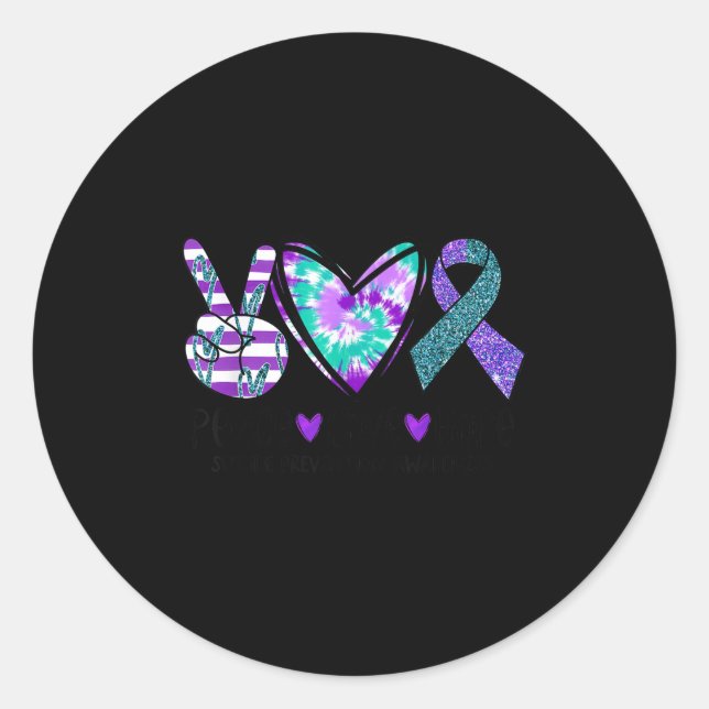 Peace Love Hope Suicide Prevention Awareness Tie-d Classic Round Sticker (Front)