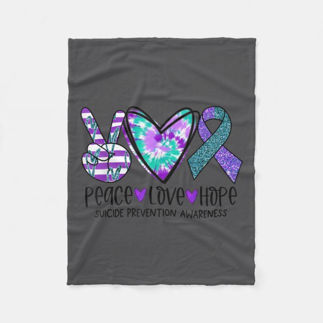 Peace Love Hope Suicide Prevention Awareness Tie-d Fleece Blanket (Front)