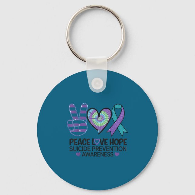 Peace Love Hope Suicide Prevention Tie Dye Awarene Key Ring (Front)