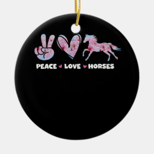 Peace Love Horses Cute Horse Lover Flower Racing H Ceramic Ornament