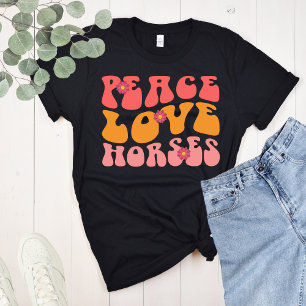 Peace Love Horses Groovy Retro T-Shirt