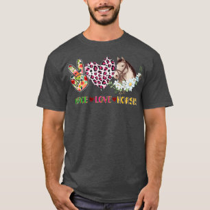 Peace Love Horses Leopard Floral Horse Wearing Hat T-Shirt
