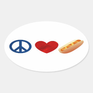 Peace Love Hotdog Oval Sticker