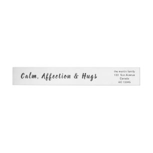 Peace Love & Hugs Minimal White Christmas Address Wrap Around Label