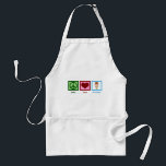 Peace Love Ice Cream Standard Apron<br><div class="desc">Pretty peace sign,  heart,  and a triple scoop of chocolate,  vanilla,  and strawberry ice cream in a cone. A cute ice cream parlour apron for an owner to wear in a frozen yogurt shop.</div>