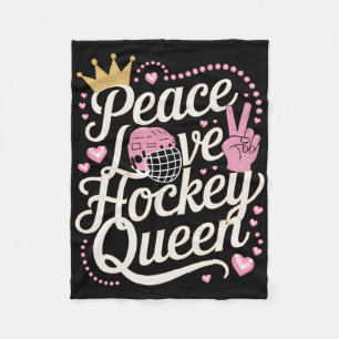 Peace Love Ice Hockey Queen Tee Fleece Blanket