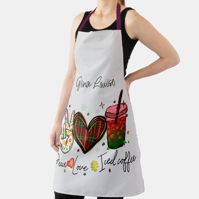 Peace Love Iced Coffee Fun Apron (Insitu)