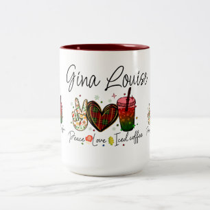 Peace Love Iced Coffee Fun Design Two-Tone Coffee Mug