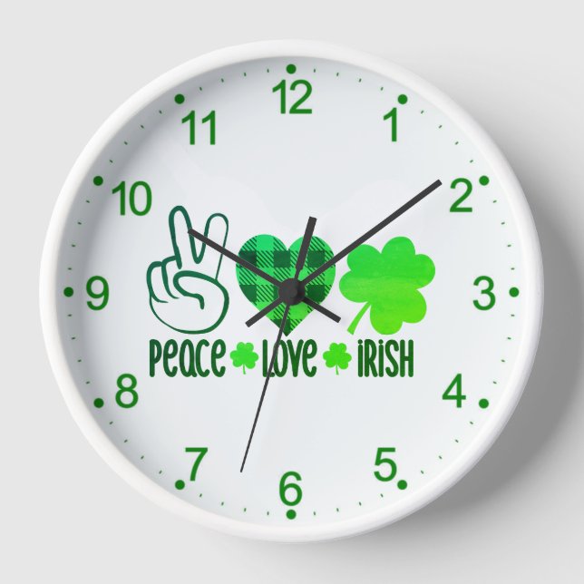 Peace Love Irish St. Patrick's Day Design-66677 Clock (Front)