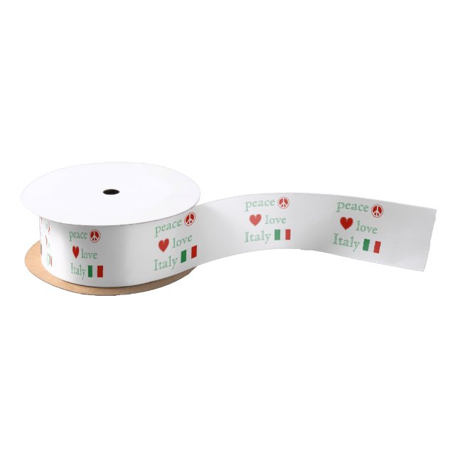 Peace Love Italy Adore Heart Italian Republic Flag Satin Ribbon (Spool)